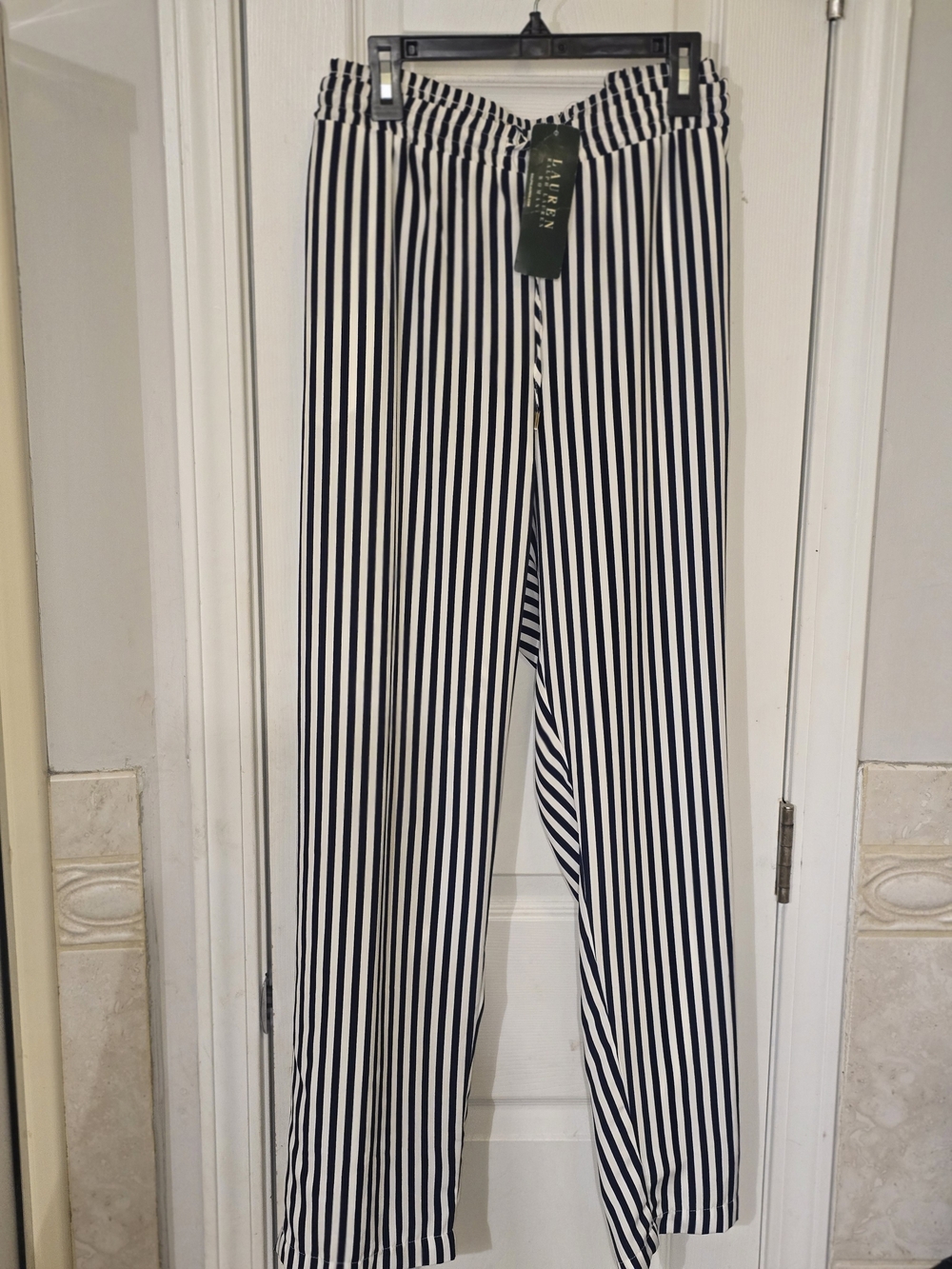 Ralph Lauren Navy and White Striped Paperbag Waist Trousers